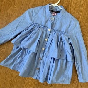 Zara Blue Denim Tiered Button Blouse XS